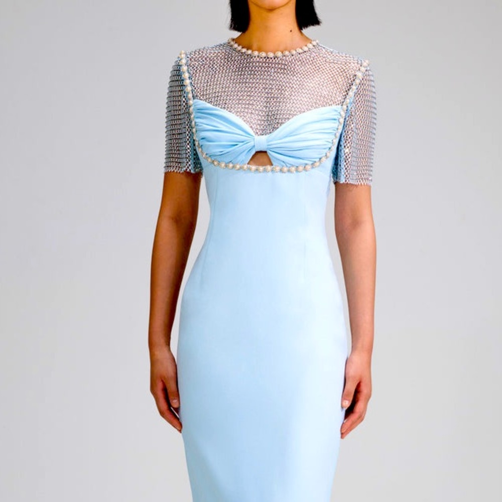 Self-Portrait Blue Crepe Diamante Midi Dress